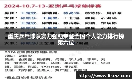 重庆乒乓球队实力强劲荣登全国个人能力排行榜第六位
